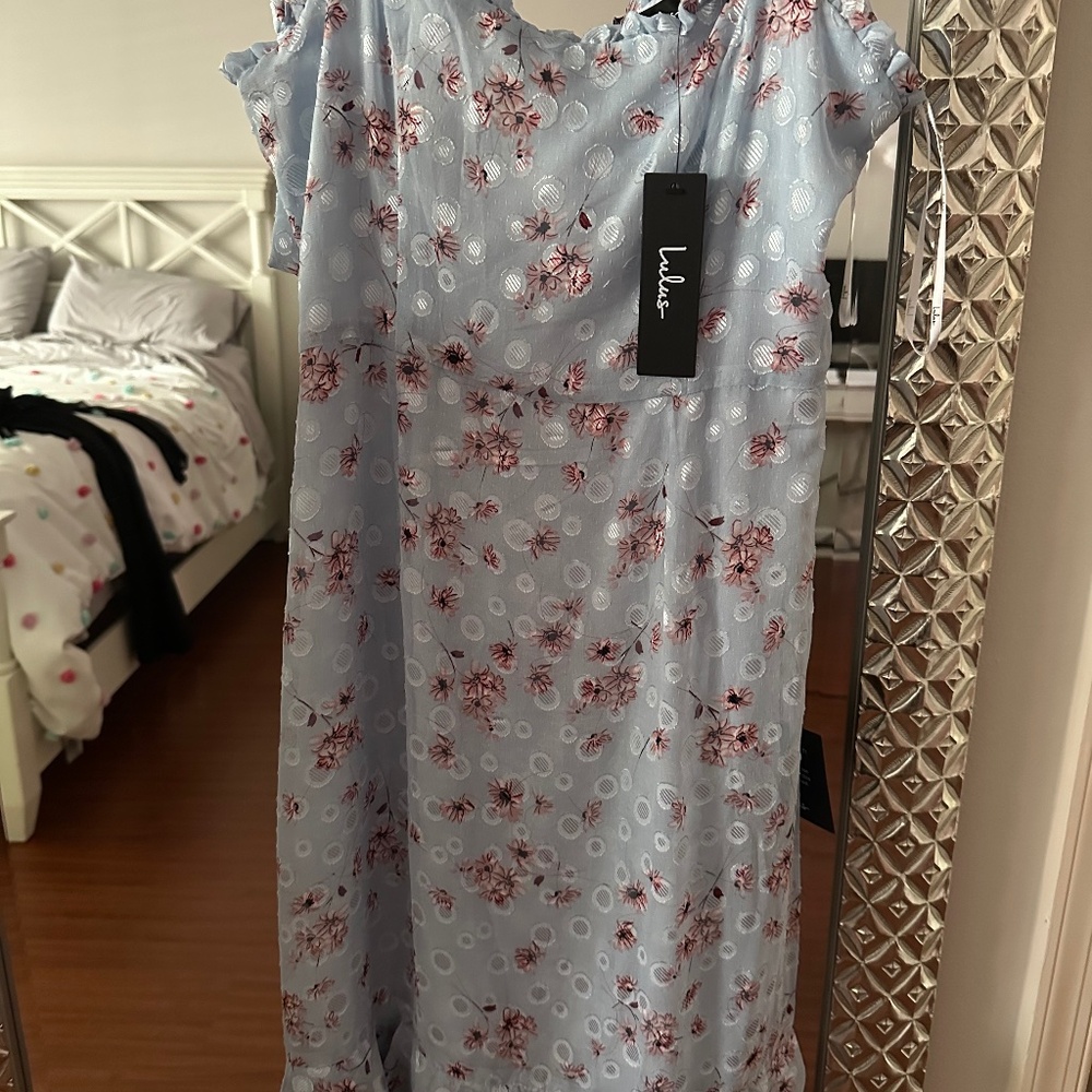 Terrace Views Light Blue Floral Print Tiered Midi Dress Lulus